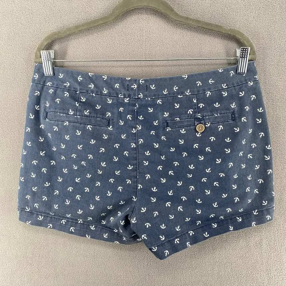 Hinge Chino Shorts All Over Anchor Novelty Print‎ Womens 8 Preppy Blue White